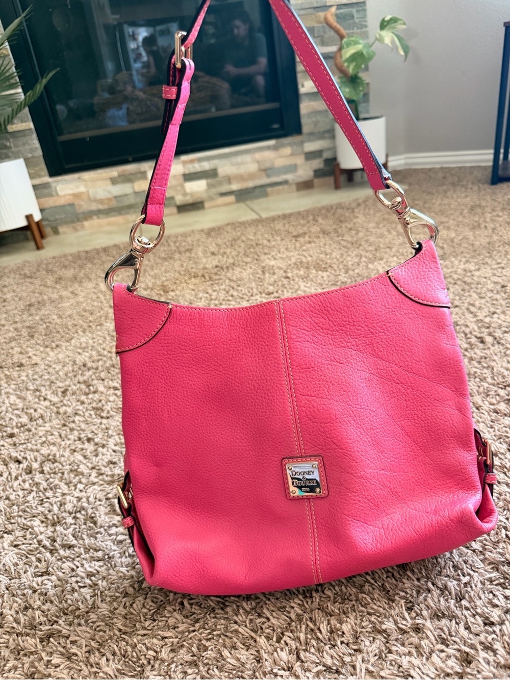 Dooney & Bourke Hot Pink Pebble Grain Leather Hobo Bag